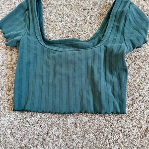 Green Ribbed Women's Top